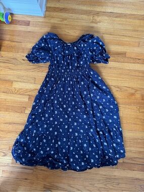 Universal Thread Navy Floral Puff-Sleeve Maxi Dress